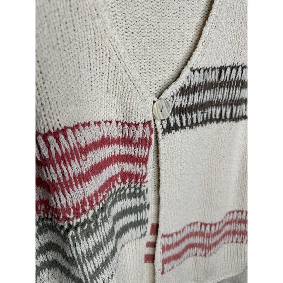 J. Jill Sweater Womens Medium Ivory Silk Blend Cardigan Single Button Striped - Picture 2 of 5